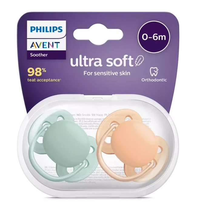 Пустышка ultra soft, нежно-зеленая/оранжевая без рисунка, 0-6 мес., 2 шт. Пустышка ultra soft, нежно-зеленая/оранжевая без рисунка, 0-6 мес., 2 шт.