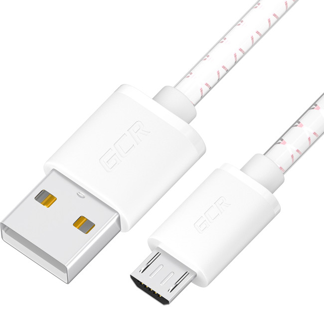 GCR Кабель 1.5m MicroUSB, бело-розовый, белые коннекторы, быстрая зарядка, 28/24 AWG, GCR-54451 Кабель Greenconnect 1.5 м (GCR-54451)