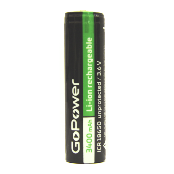 Аккумулятор Li-ion GoPower 18650 (Pan. NCR18650B) PC1 3.6V 3400mAh без защиты плос.конт. (1/96/192) Аккумулятор Li-ion GoPower 18650 (Pan. NCR18650B) без защиты с плоским контактом (00-00015349)