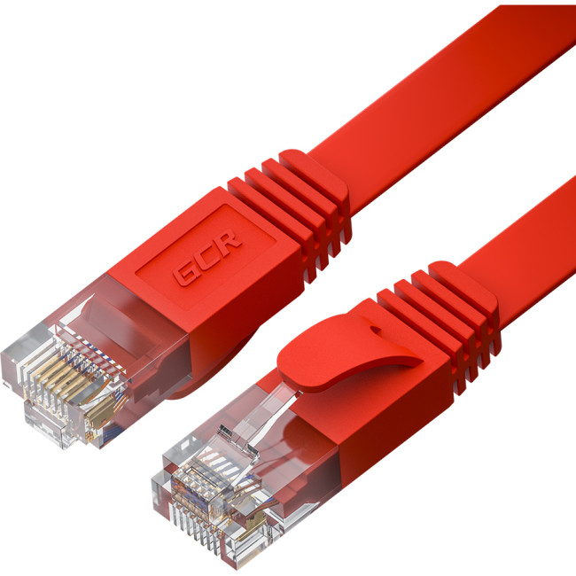 GCR Патч-корд PROF плоский прямой 7.5m, UTP медь кат.6, красный, 30 AWG, ethernet high speed 10 Гбит/с, RJ45, T568B, GCR-52876 Greenconnect GCR-52876 UTP кат.6, 7.5 м