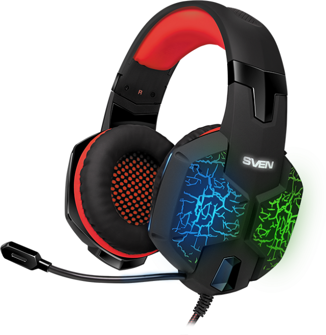 Игровые наушники с микрофоном SVEN AP-U988MV, черный-красный (USB, LED, 7.1) Sven AP-U988MV