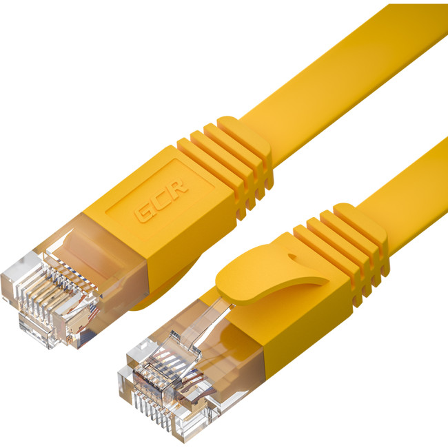 GCR Патч-корд PROF плоский прямой 3.0m, UTP медь кат.6, желтый, 30 AWG, ethernet high speed 10 Гбит/с, RJ45, T568B, GCR-52829 Greenconnect GCR-52829 UTP кат.6, 3 м