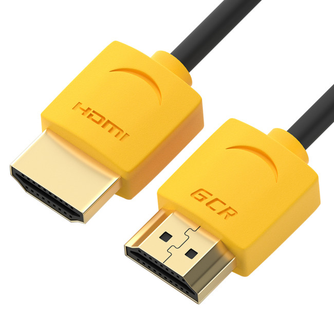 Greenconnect Кабель SLIM 1.5m HDMI 2.0, желтые коннекторы Slim, OD3.8mm, HDR 4:2:2, Ultra HD, 4K 60 fps 60Hz, 3D, AUDIO, 18.0 Гбит/с, 32/32 AWG, GCR-51575 Greenconnect HDMI (m) - HDMI (m) 1.5м