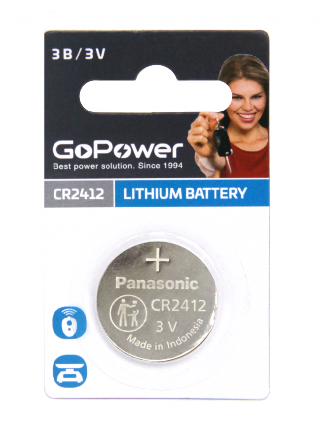 Батарейка GoPower CR2412 BL1 Lithium 3V (00-00021266)