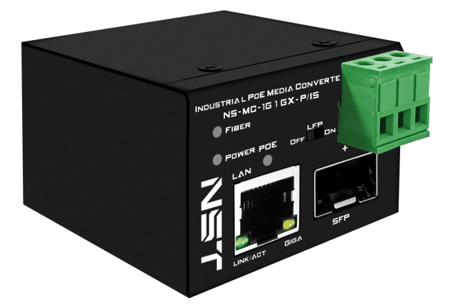 Промышленный компактный Ultra PoE медиаконвертер Gigabit Ethernet New System Technologies NS-MC-1G1GX-P/IS