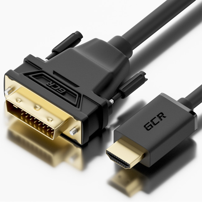 Greenconnect Кабель HDMI-DVI 5.0m черный, OD7.3mm, 28/28 AWG, позолоченные контакты, 19pin AM / 24+1M AM double link, GCR-HD2DVI1-5.0m, тройной экран Greenconnect HDMI—DVI 19M / 25M double link