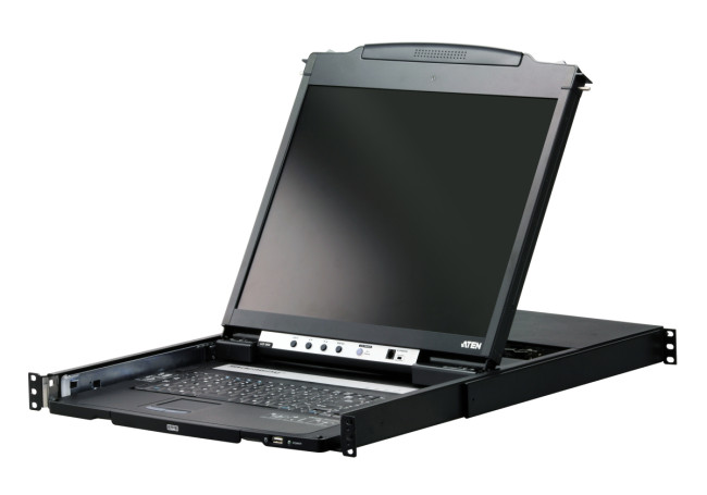 Kонсоль управления, для KVM-переключателей, электрон., 19", SVGA+KBD+MOUSE PS/2 USB, с KVM шнуром USB 1.8м, LCD Kран 19", лат./рус.Kлав., (выход на вторую конс 1280x1024 75Hz DDC2BKрепление DUAL RAIL доп.порт USB A-типа Female)/ATEN ATEN CL5800NR