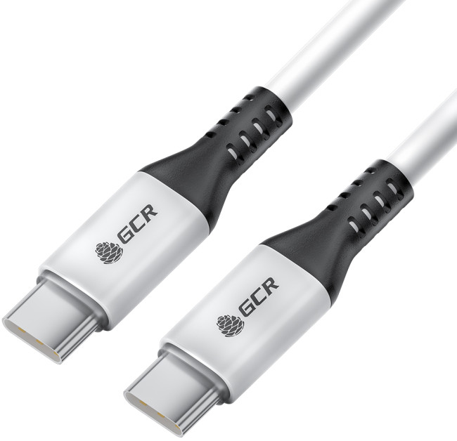 GCR Кабель 1.0m Type C-C, для MacBook 18W, белый, AL корпус белый, черный ПВХ, GCR-53122 Greenconnect USB 2.0 Type-C (m) - USB 2.0 Type-C (m) 1м