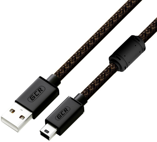 GCR Кабель PROF 1.8m USB 2.0, AM/mini 5P, черно-прозрачный, ферритовое кольцо, 28/24 AWG, экран, армированный, морозостойкий, GCR-51198 GreenConnect GCR-51198