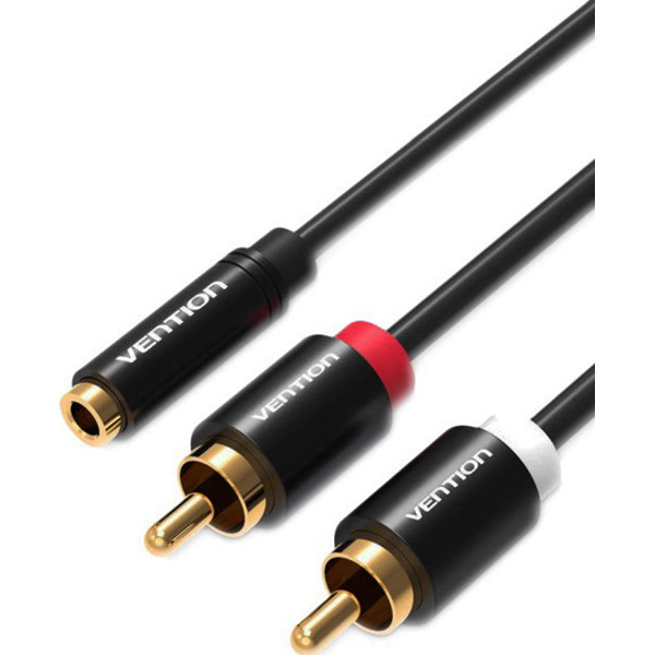 Кабель Vention аудио Jack 3,5 mm F/2RCA M - 1м Черный Кабель Vention 2RCA(m)/mini jack 3.5 mm(f) - 1 м (VAB-R01-S100)