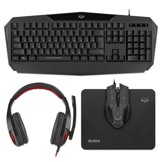 Игровой набор клавиатура+мышь+гарнитура+коврик SVEN GS-4300 (104 кл.+12Fn, 8 смен. кл., 200-4800DPI) Sven SV-018382