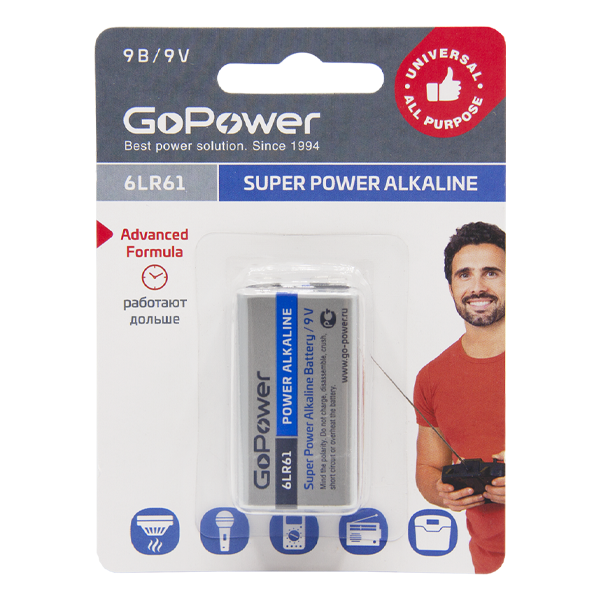 Батарейка Крона Батарейка GoPower Крона 6LR61 (00-00017863)