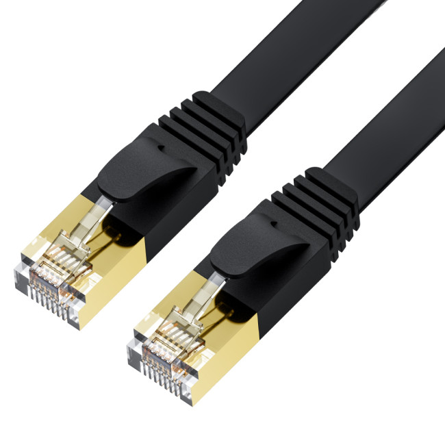 GCR Патч-корд 5.0m PROF плоский прямой кат.7 ethernet, FTP, медь, черный, литой, экранированные коннекторы 24K GOLD, RJ45, T568B Greenconnect GCR-55649