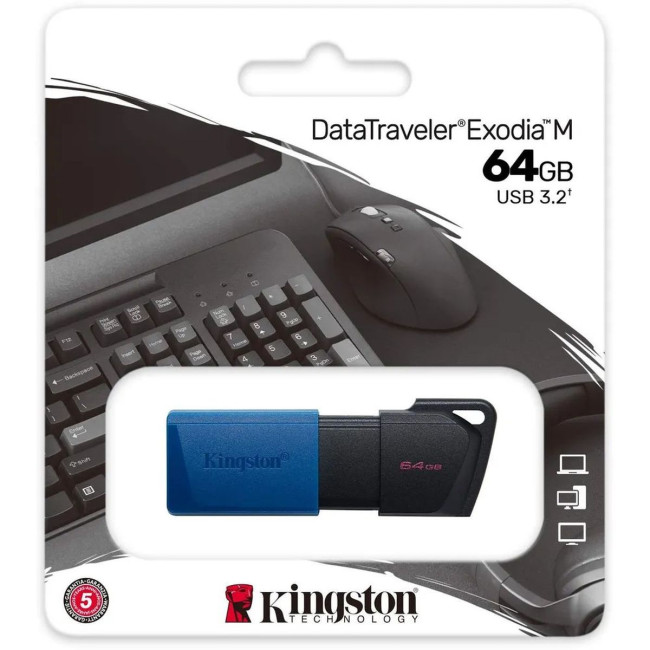 Флэш USB Kingston 64GB USB 3.2 Gen 1 DataTraveler Exodia M (Black + Blue) Kingston DTXM/64GB 64GB USB 3.2 Gen 1